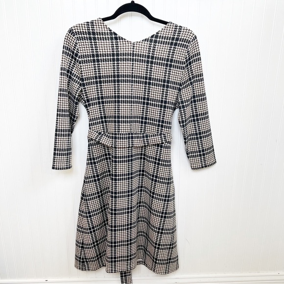Lands’ End Black & Brown Houndstooth Faux Wrap Dress Size Medium Petite (10/12) - Picture 2 of 7